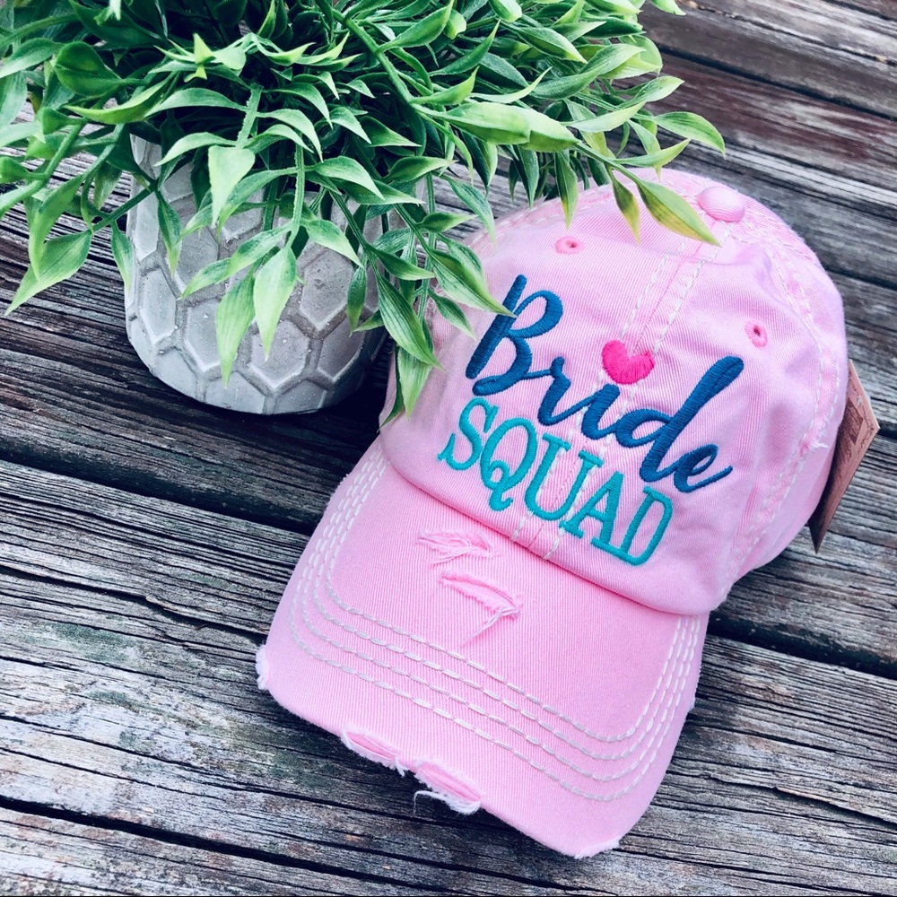 Pink Bride Squad Distressed Baseball Hat or Cap